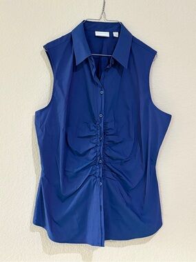 New York & Company Blue Sleeveless Ruched Button Front Blouse Women’s XL